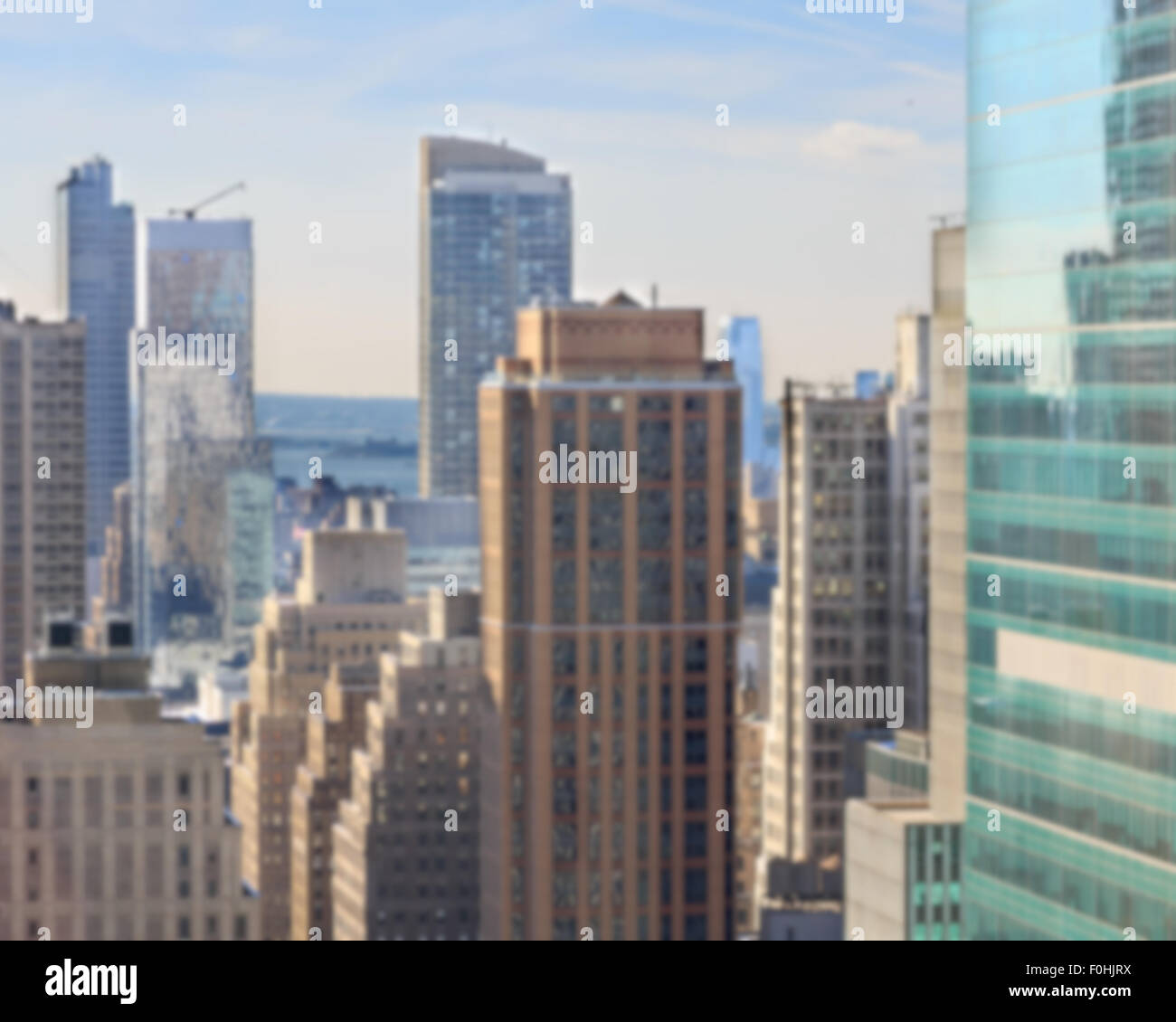 Sfocare lo sfondo della vista tra i grattacieli di New York, NY, STATI UNITI D'AMERICA Foto Stock