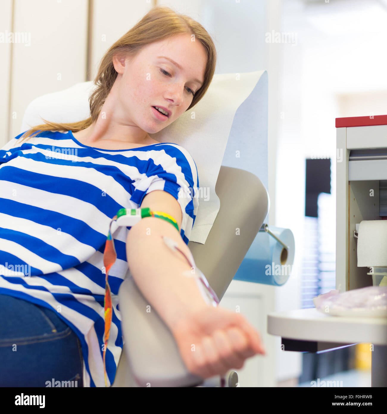 Donatore di Sangue alla donazione. Foto Stock