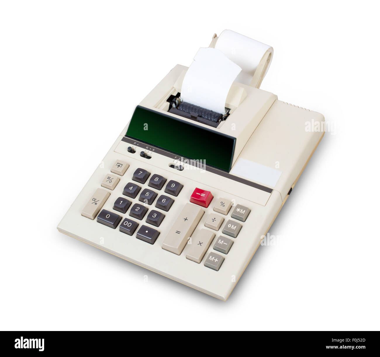 Old Dirty calcolatrice isolato su uno sfondo bianco Foto Stock