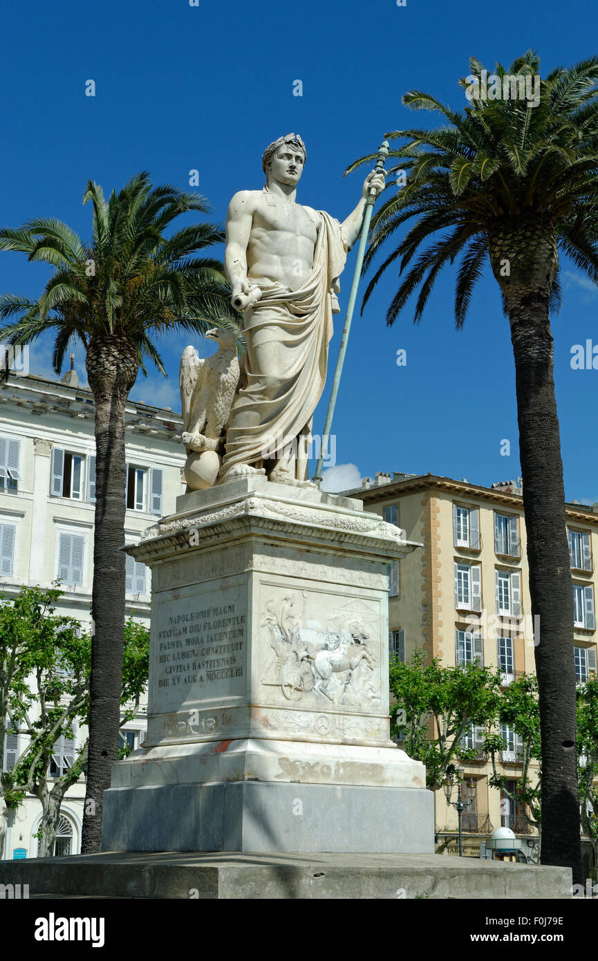 Monumento a Napoleone Bonaparte sul Saint Nicolas Place, Bastia, Haute-Corse, costa Nord, Corsica, Francia Foto Stock