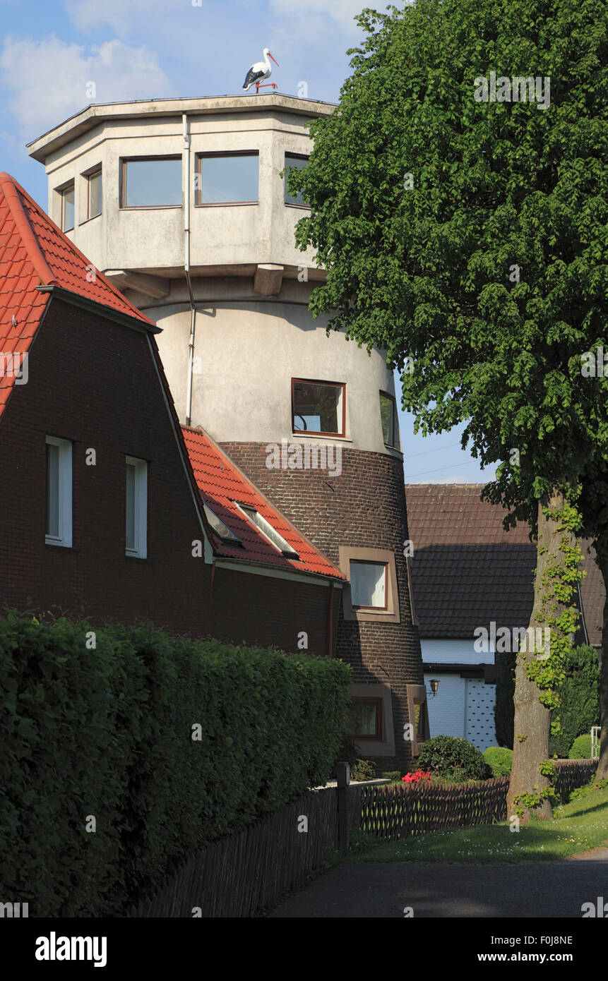 Muehlenturm 'Haus Storchennest' in Voerde-Goetterswickerhamm, Niederrhein, Ruhrgebiet, Renania settentrionale-Vestfalia Foto Stock