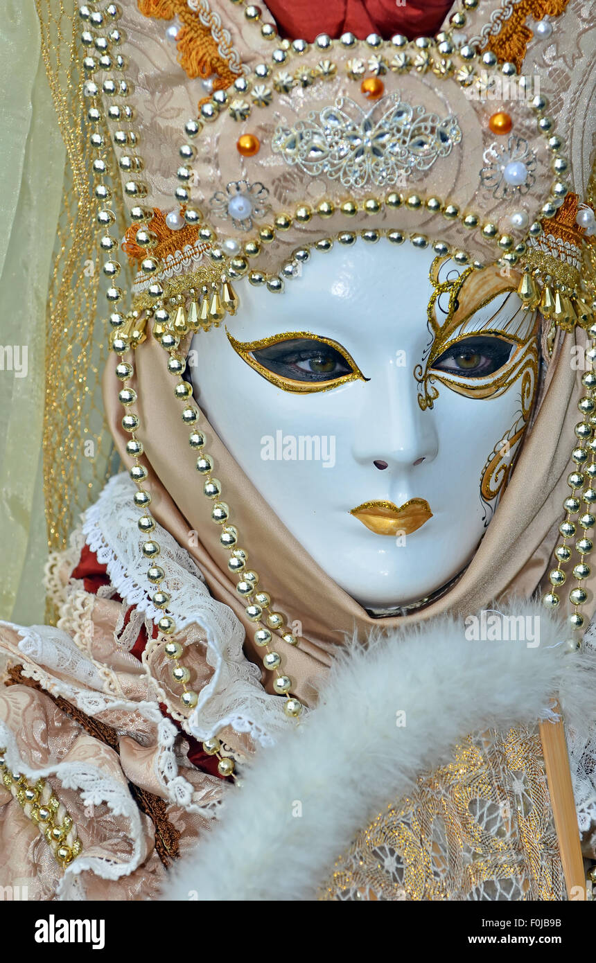 Artista nel bellissimo Veneto costume di carnevale di Venezia 2015 Foto Stock