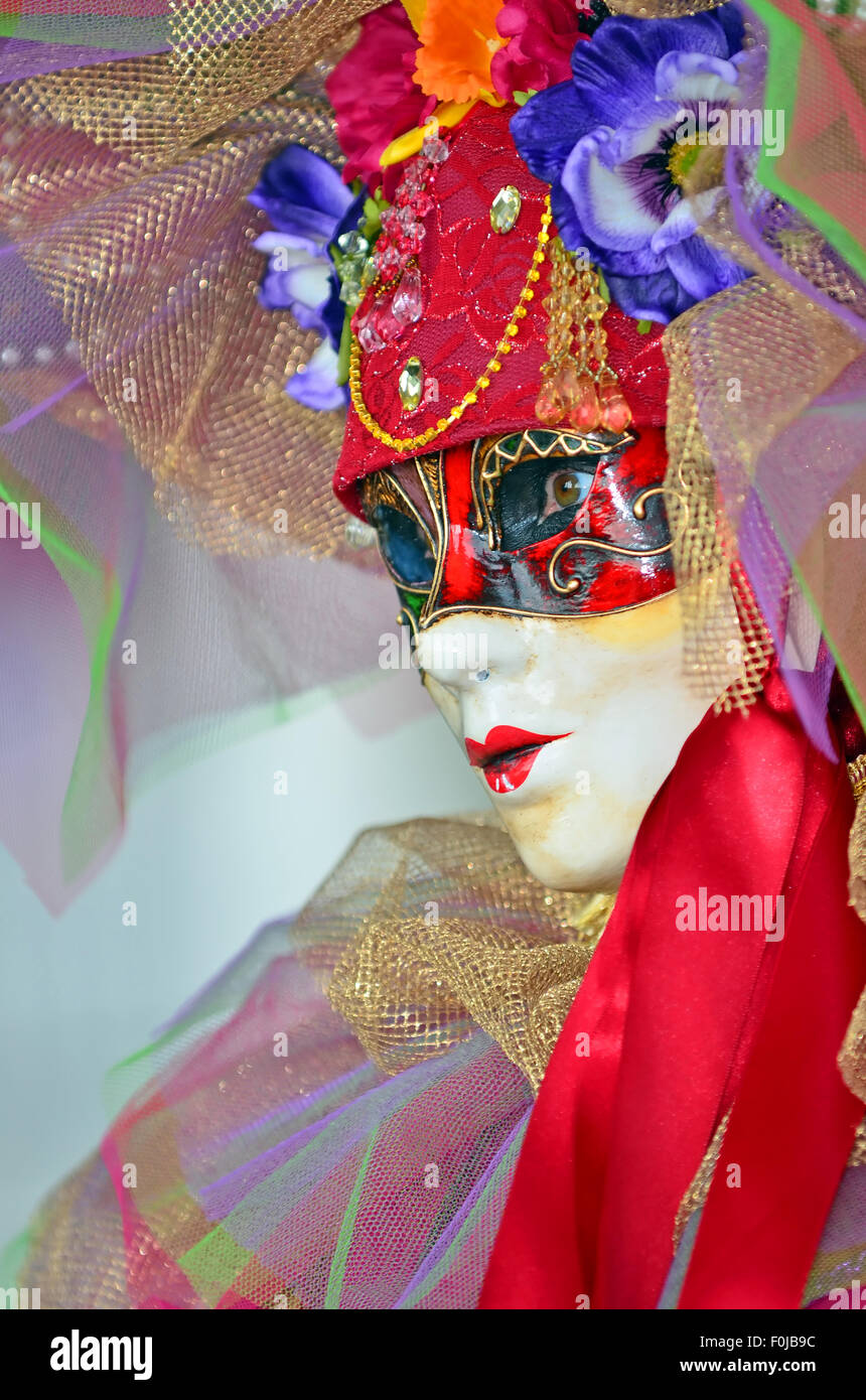 Artista nel bellissimo Veneto costume di carnevale di Venezia 2015 Foto Stock
