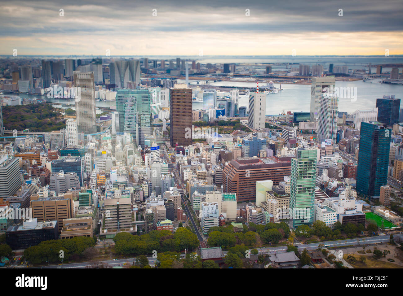 Lo skyline di Tokyo dalla Torre di Tokyo, primo piano sulla città. Giappone 2012 Foto Stock