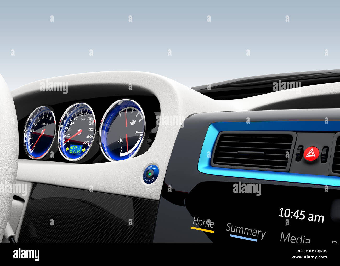 Il futuristico veicolo elettrico cruscotto e interior design. 3D rendering immagine con un design originale. Foto Stock