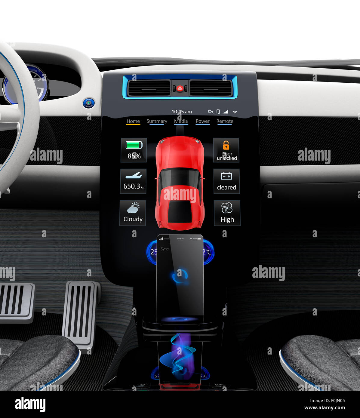 Il futuristico veicolo elettrico cruscotto e interior design. 3D rendering immagine con un design originale. Foto Stock