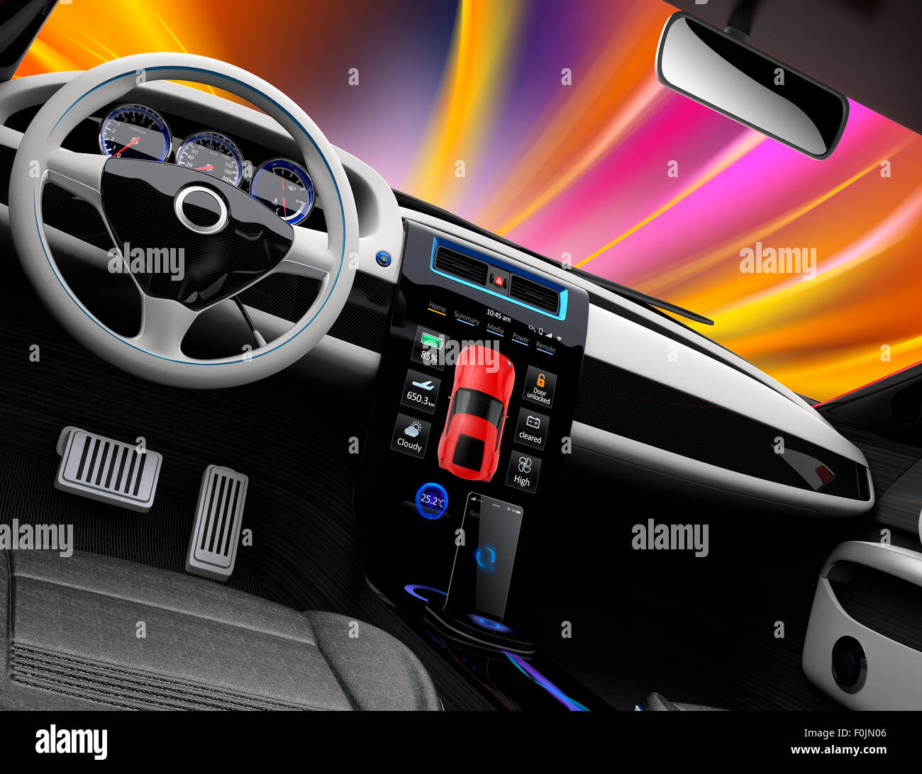 Il futuristico veicolo elettrico cruscotto e interior design. 3D rendering immagine con un design originale. Foto Stock