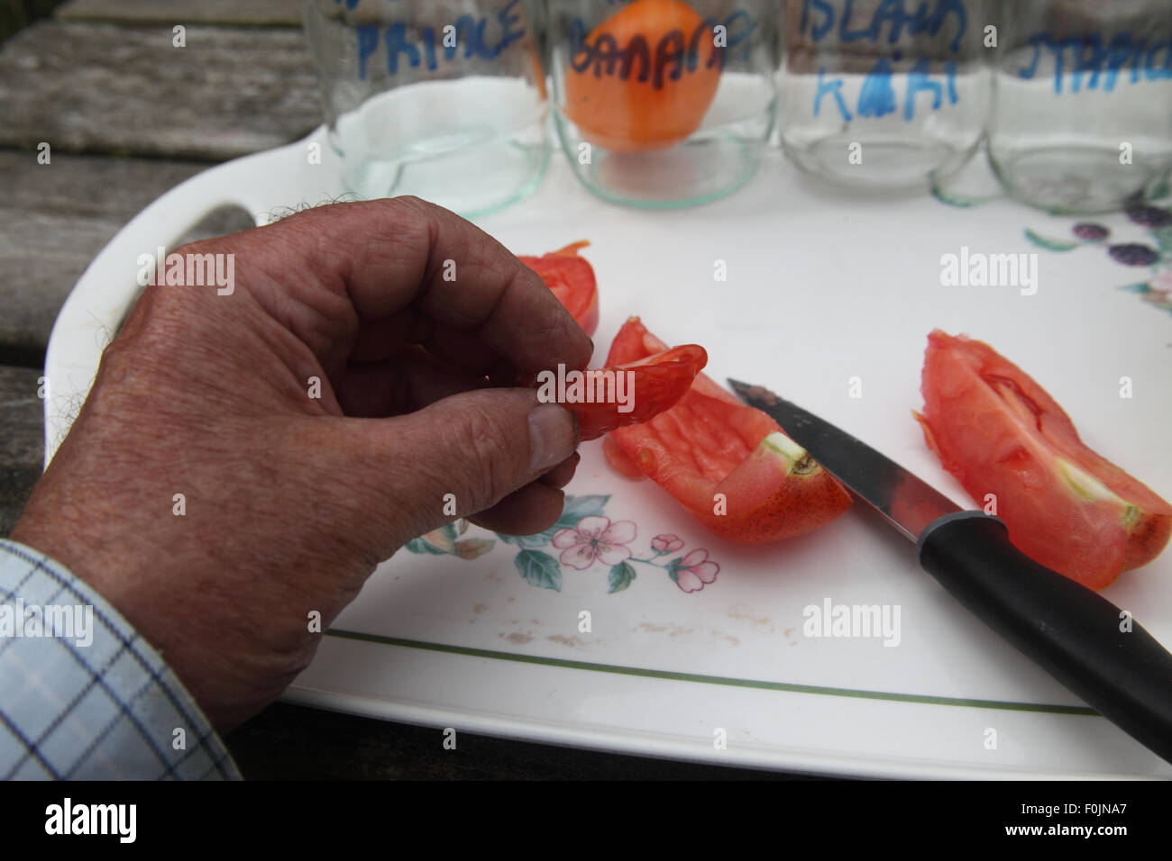 Salvataggio di semi di pomodoro PASSO 4 Rimuovere la polpa contenente i semi Foto Stock