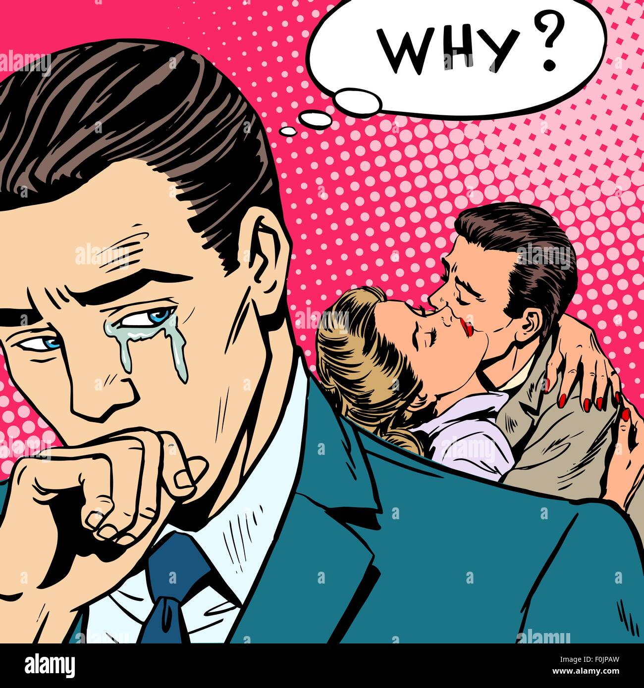 Barare amore un uomo piange la sua moglie con il suo amante Illustrazione Vettoriale