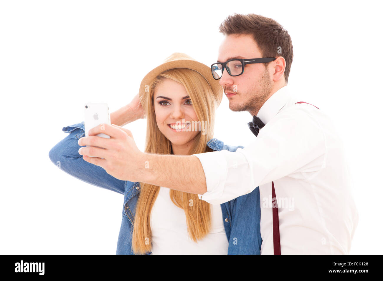 Giovani hipster giovane facendo una selfie Foto Stock
