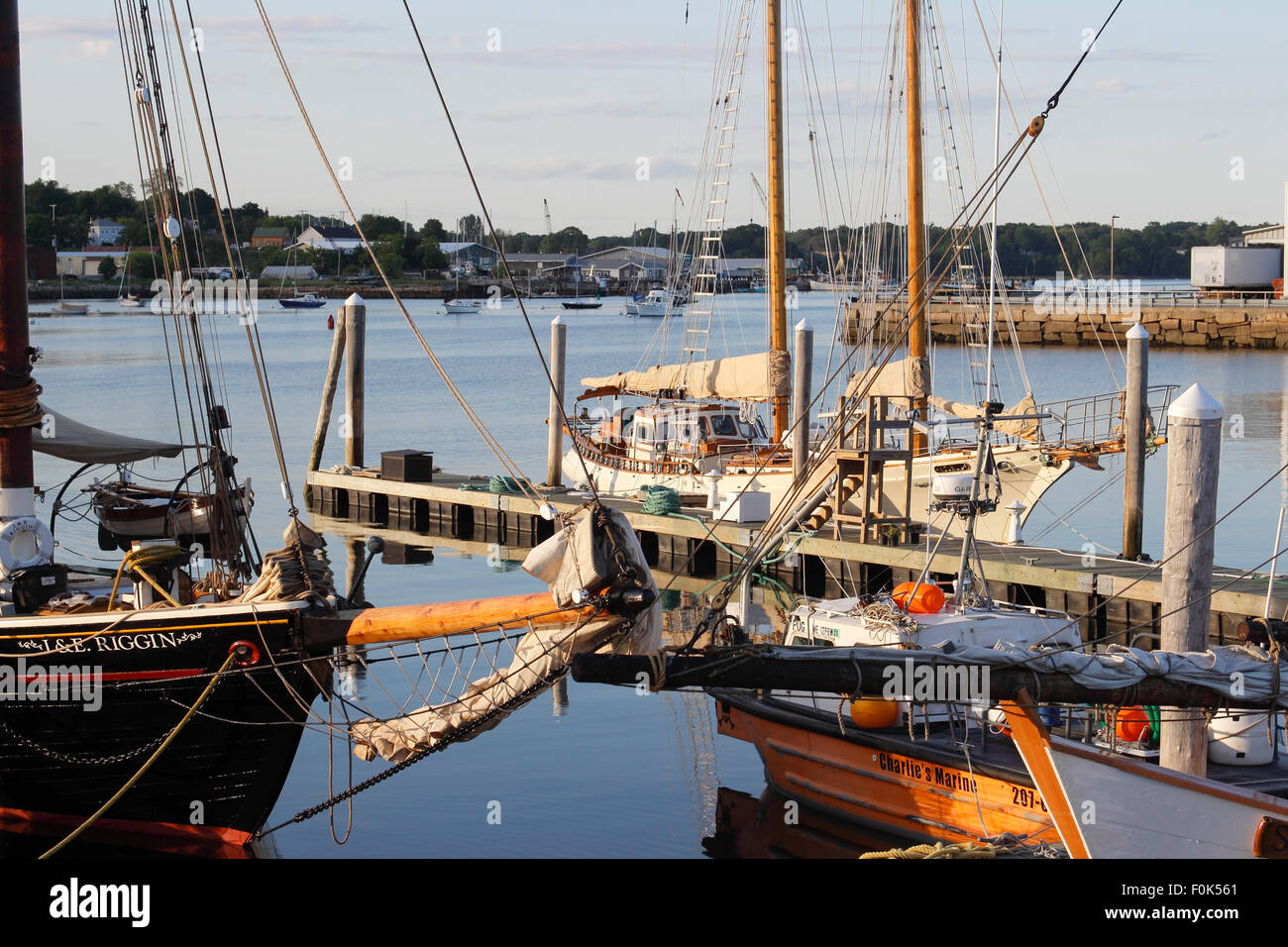 Maine in pelo al dock Rockland Harbor Maine New England USA Foto Stock