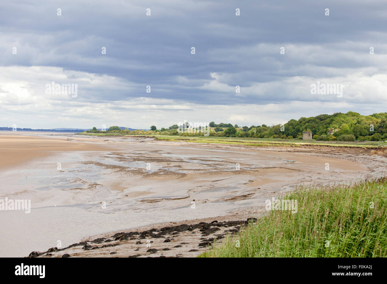 Guardando attraverso la Severn Estuary dai Gloucester & Nitidezza Canal a nitidezza, Gloucestershire, England, Regno Unito Foto Stock