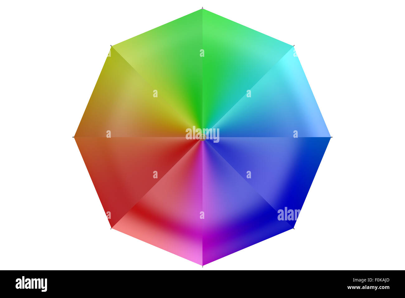 Ombrello arcobaleno isolati su sfondo bianco Foto Stock