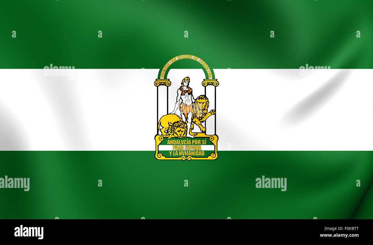 3D bandiera dell'Andalusia, Spagna. Close up. Foto Stock