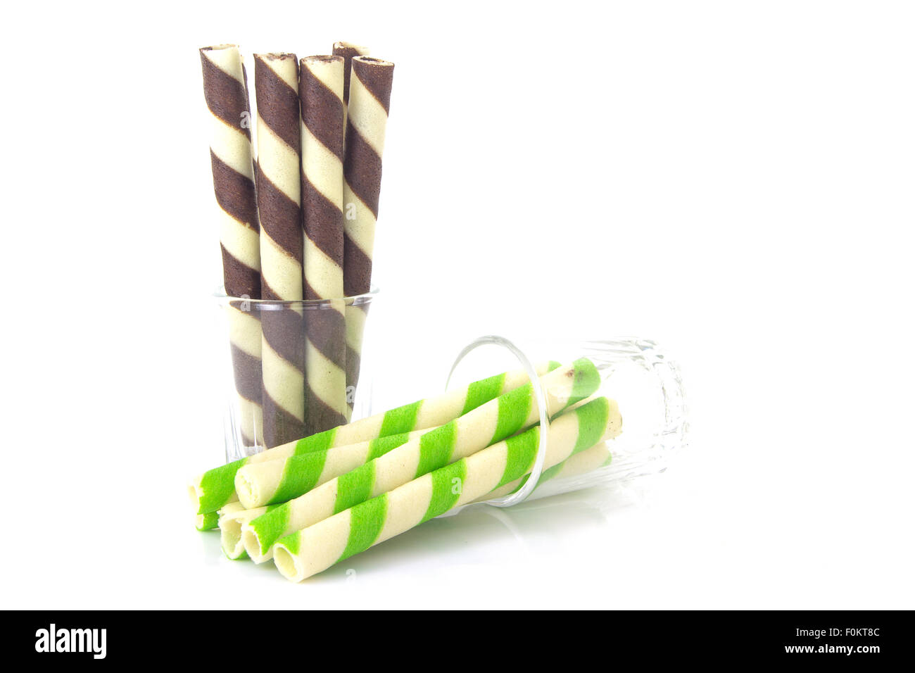 Stick Candy wafer su sfondo bianco. Foto Stock