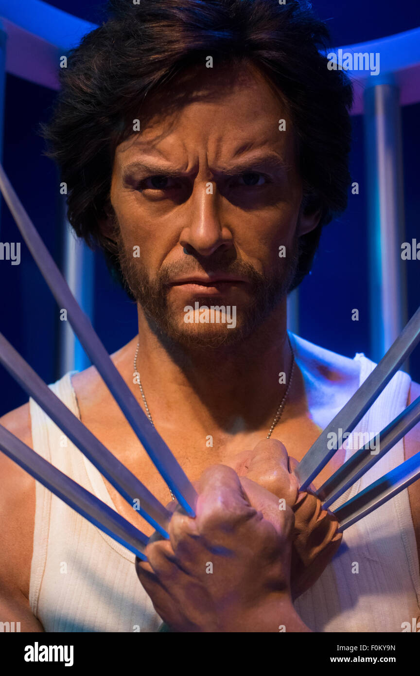 Wolverine / Hugh Jackman - Madame Tussauds di Hong Kong, museo della cera al Peak Tower sull isola di Hong Kong Foto Stock