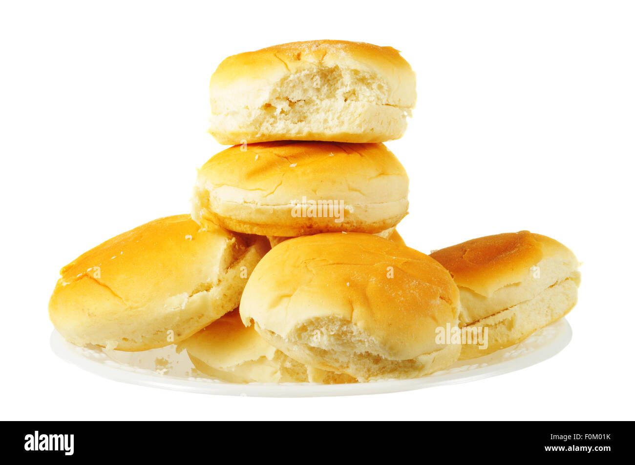 Piastra con un mazzetto di hamburger panini isolato su bianco Foto Stock