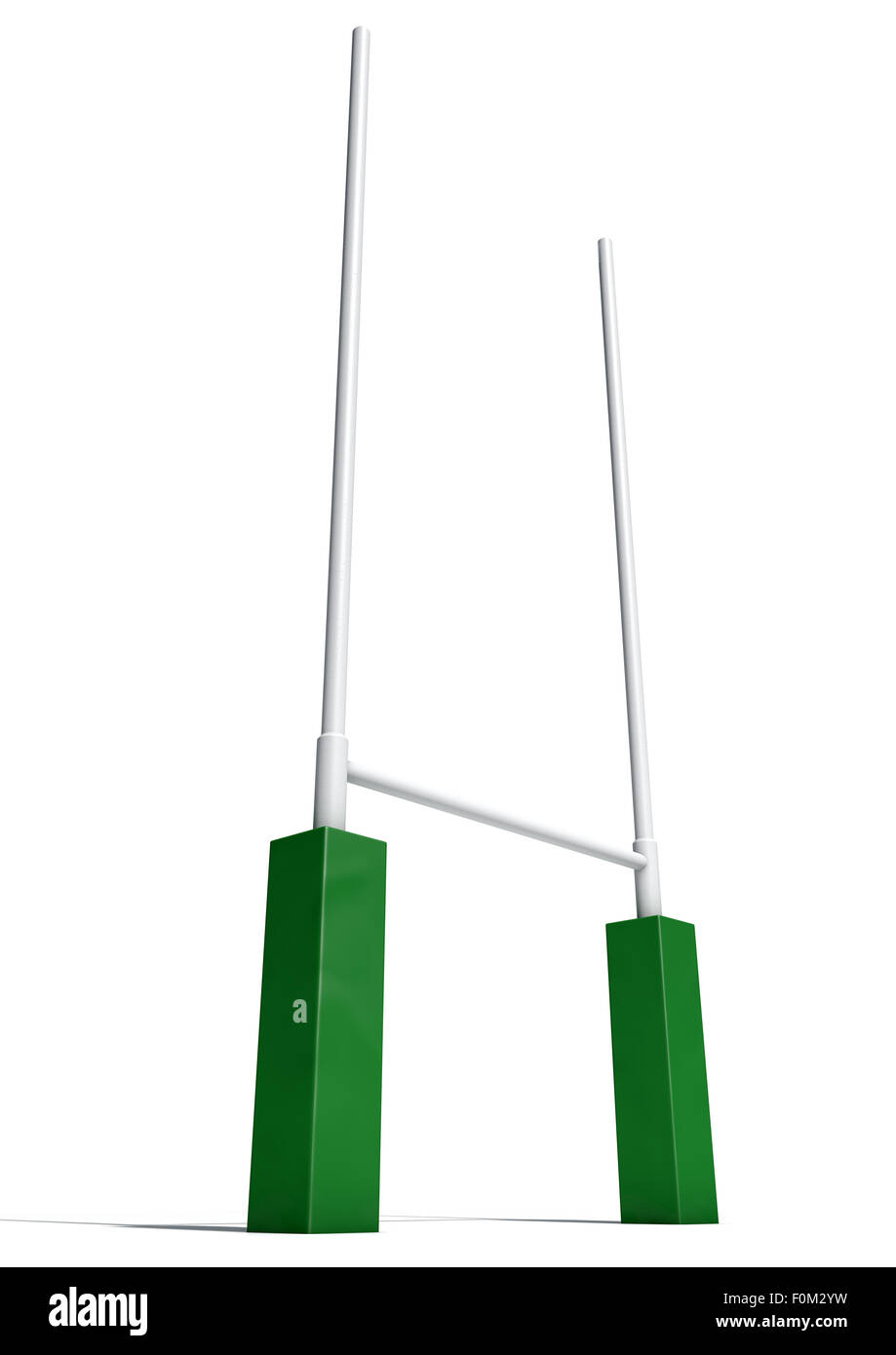 Un isolato studio shot di rugby bianco posti con imbottitura verde Foto Stock