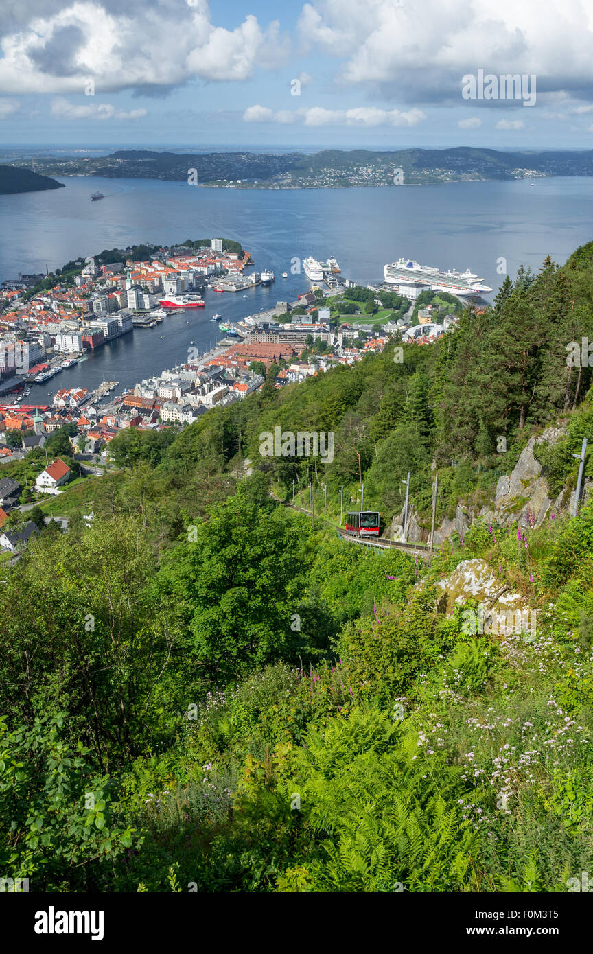 Il porto norvegese di Bergen dal Monte Floyen. Foto Stock