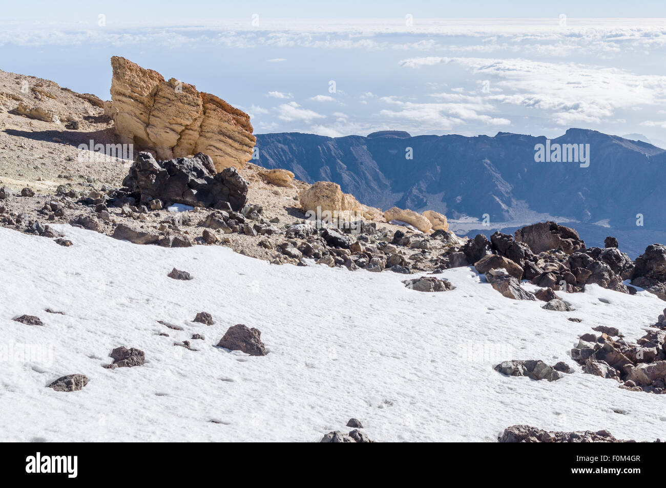 Pendio nevoso del vulcano Teide picco, Tenerife, Isole canarie, Spagna Foto Stock