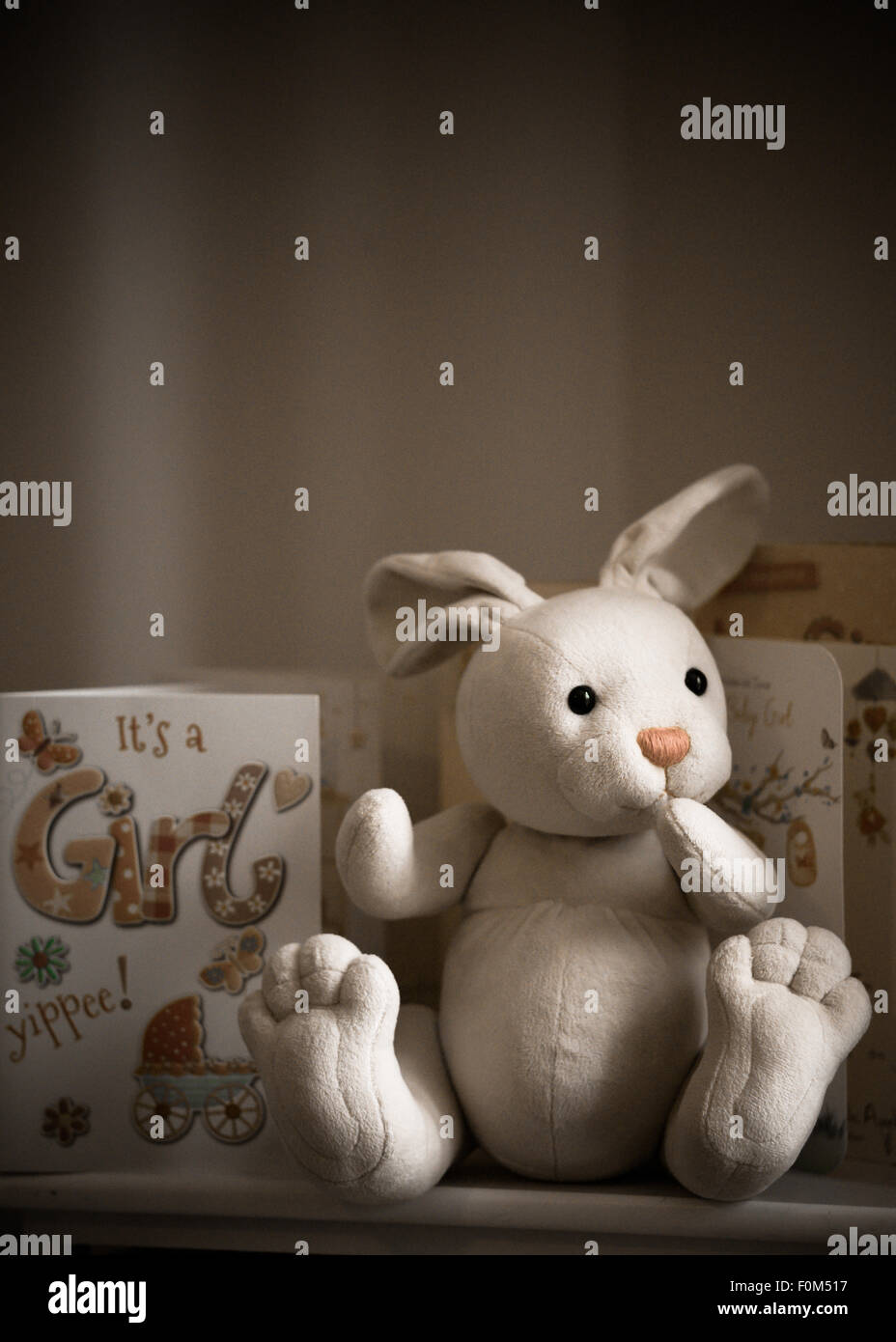 Nuovo Baby girl Carte e celebrazione di coniglio Foto Stock