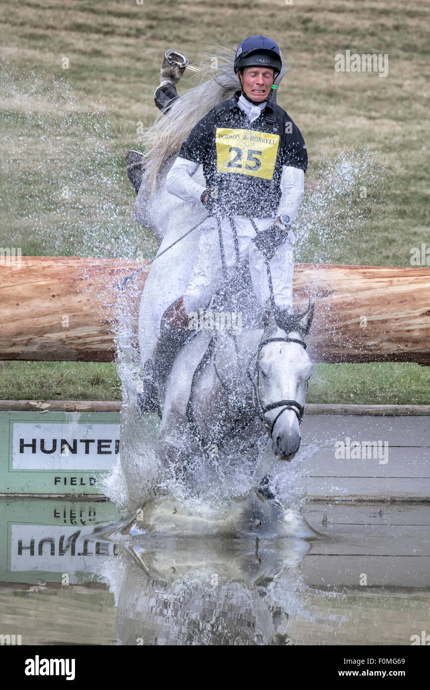 William Fox Pitt su Dynasty - schiantarsi al water jump - FBE 2015 Foto Stock