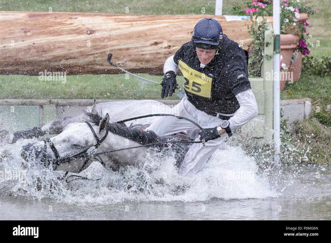 William Fox Pitt su Dynasty - schiantarsi al water jump - FBE 2015 Foto Stock