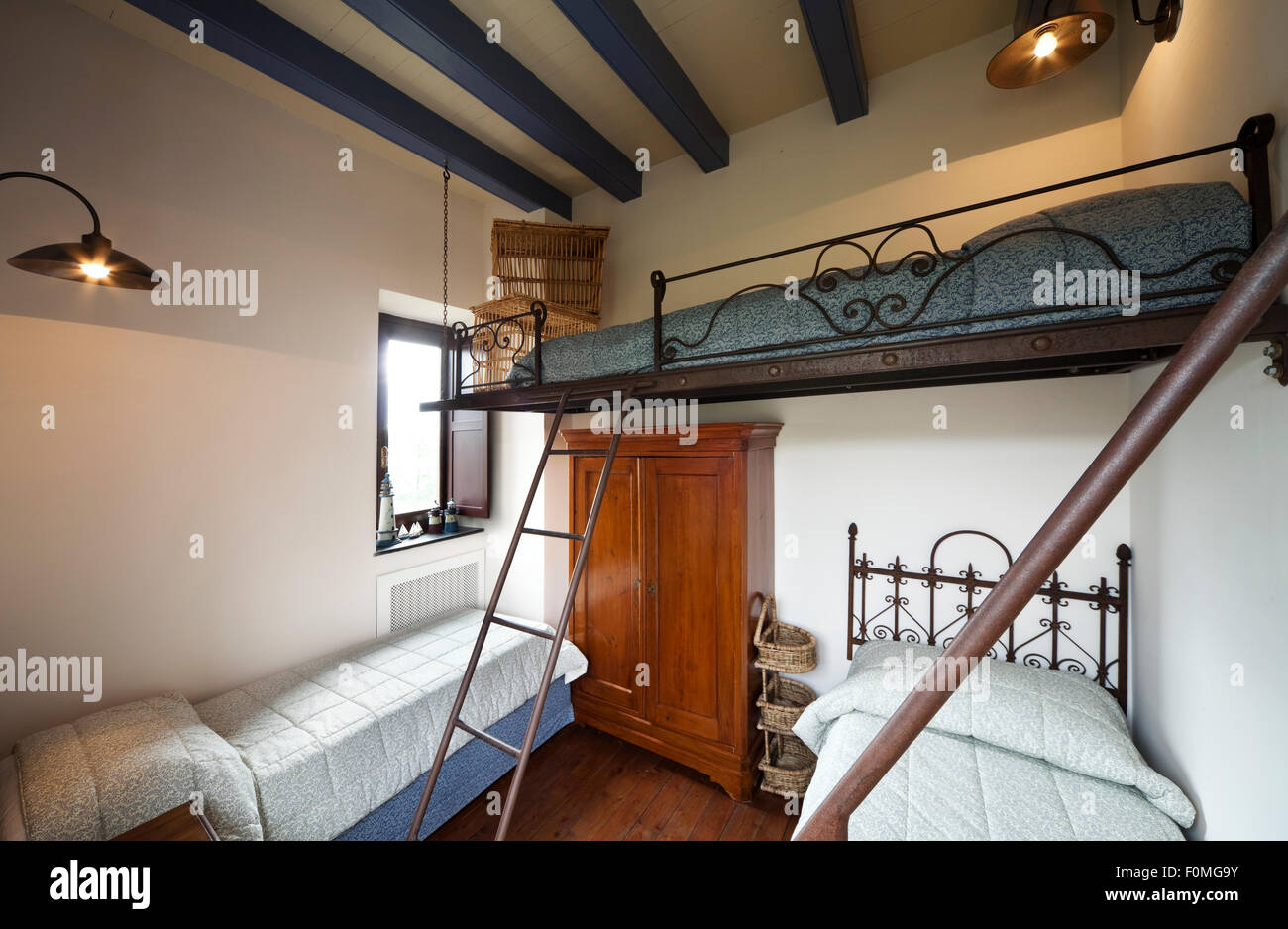 Camera da letto interno, ferro battuto elemento Foto Stock