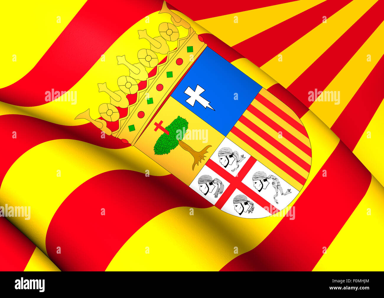 Bandiera di Aragona, Spagna. Close up. Foto Stock