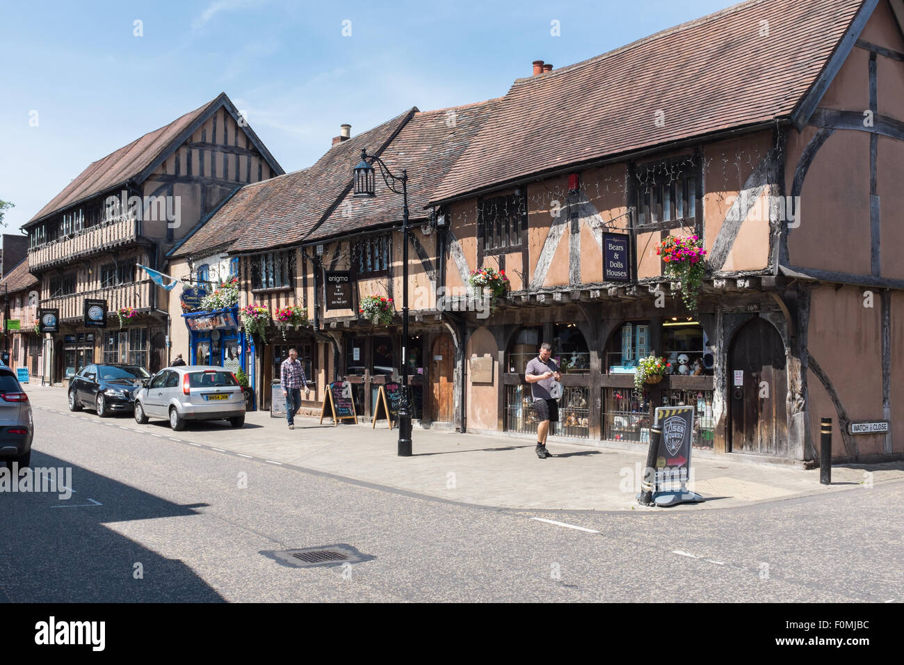 Spon storico Street nel centro di Coventry Foto Stock