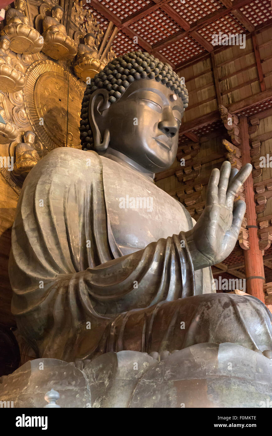Daibutsu (Grande Buddha) all'interno del Daibutsu-den Hall di Tempio di Todai-ji (Tempio buddista), Nara, Kansai, Giappone, Asia Foto Stock