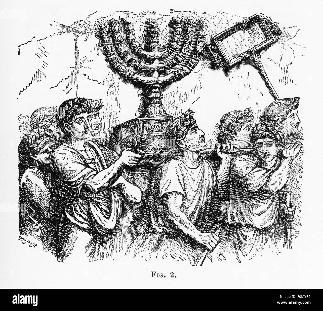 Golden candelabro menorah, del tempio ebraico il simbolismo cristiano incisione Foto Stock
