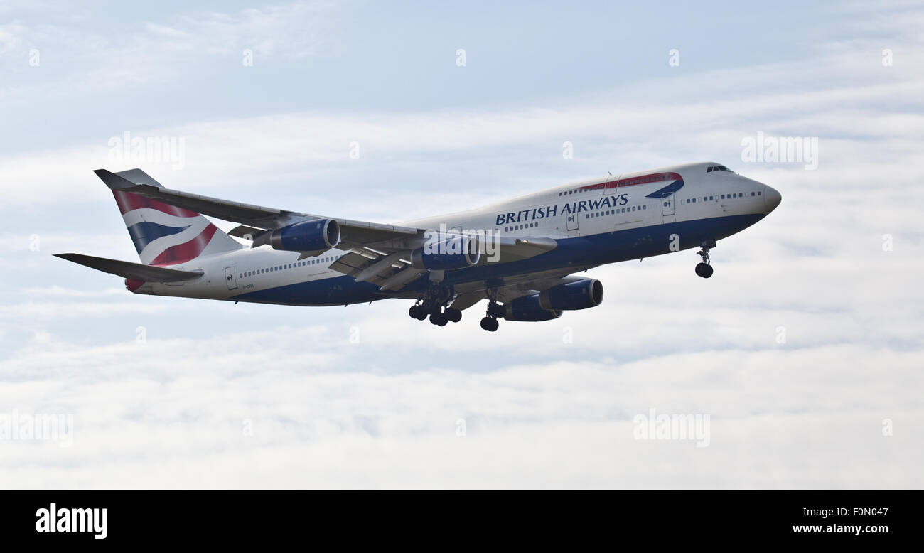 British Airways Boeing 747 G- CIVE venuta in terra a aeroporto di Heathrow LHR Foto Stock