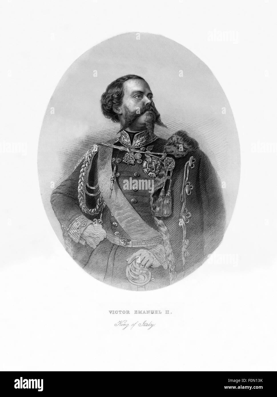 Vittorio Emanuele II d'Italia, antica incisione, 1865 Foto Stock