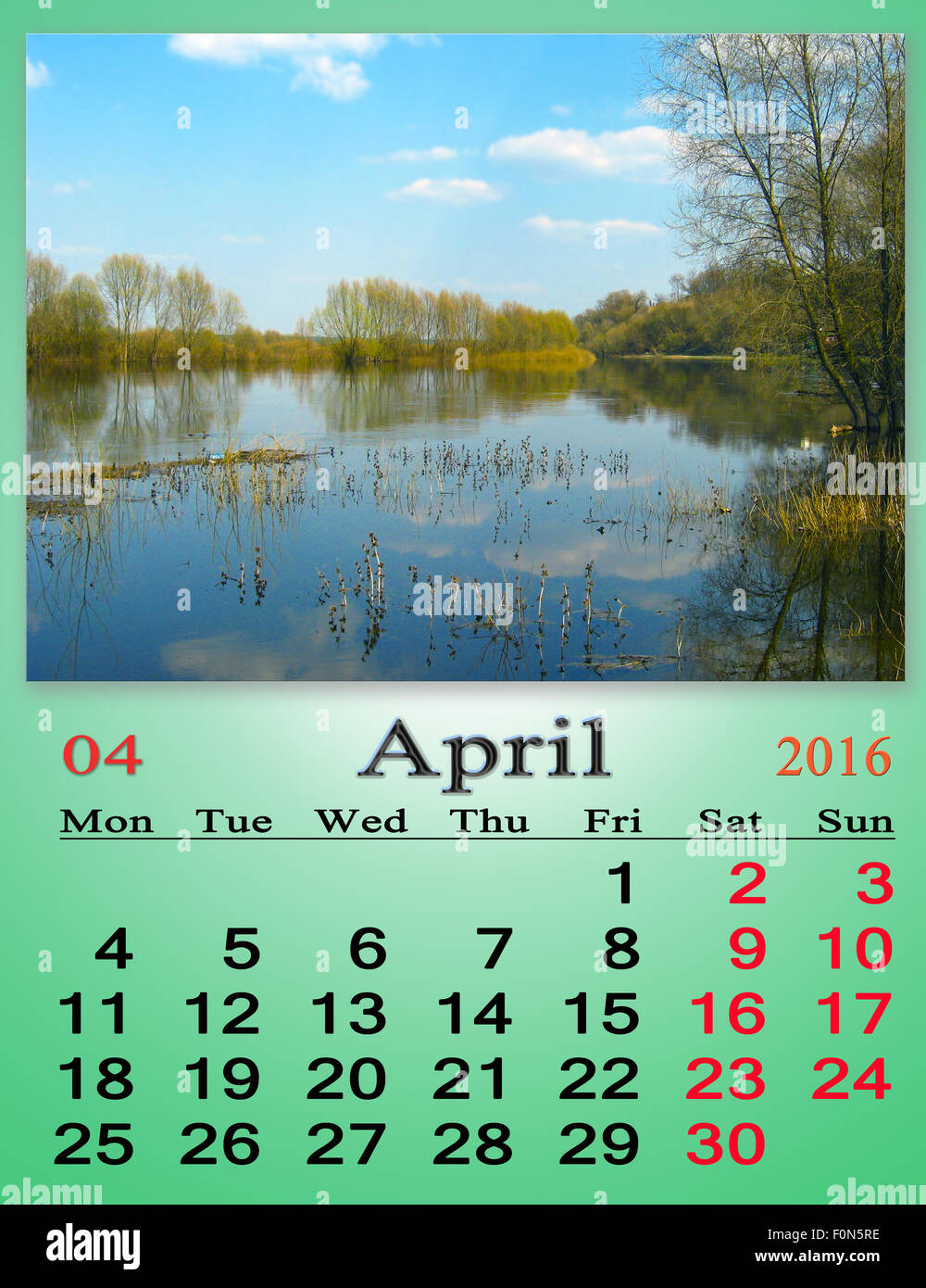 Bellissimo il calendario per il mese di aprile 2016 sullo sfondo del proiettore a molla Foto Stock