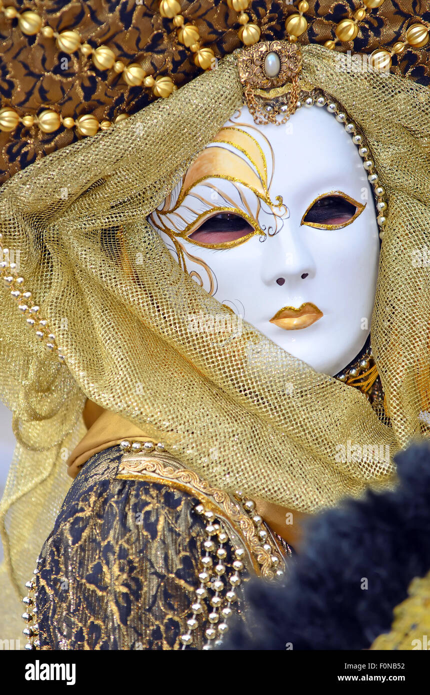 Artista nel bellissimo Veneto costume di carnevale di Venezia 2015 Foto Stock