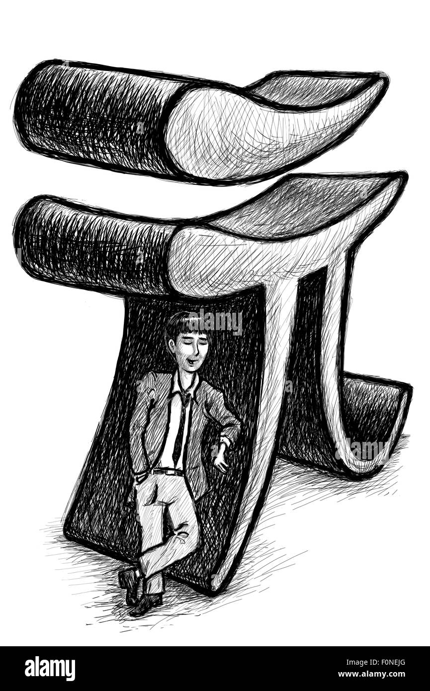 Illustrazione di un imprenditore e yuan cinese il simbolo di valuta Foto Stock