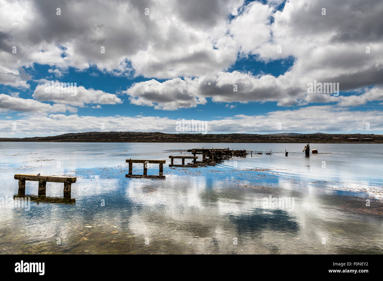 Molo Vecchio Stanley o Port Stanley capitale delle Isole Falkland REGNO UNITO Foto Stock