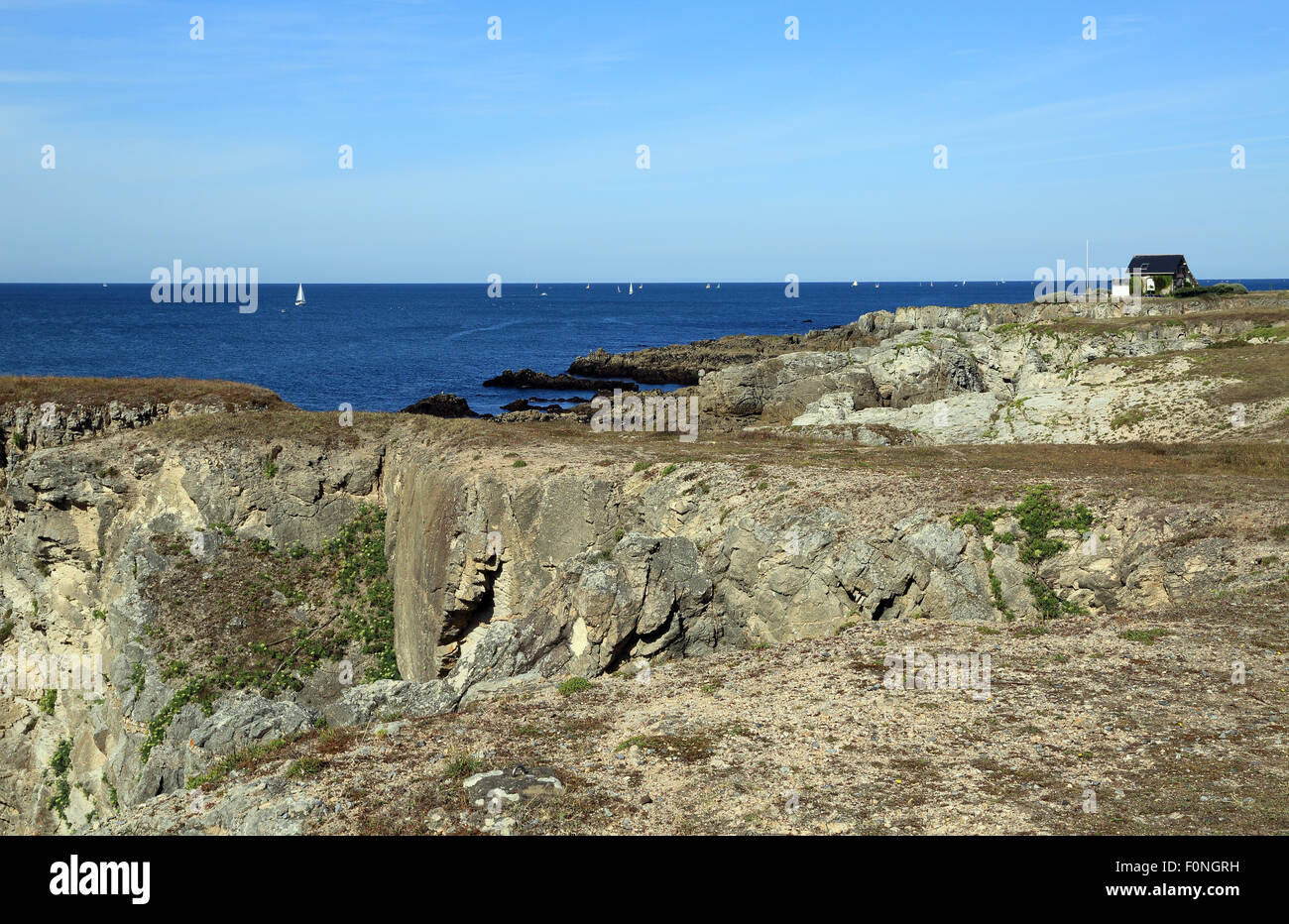 Vista di Atlantico da Boulevard des Korrigans, Le Pouliguen, Loire Atlantique, Francia, Europa Foto Stock