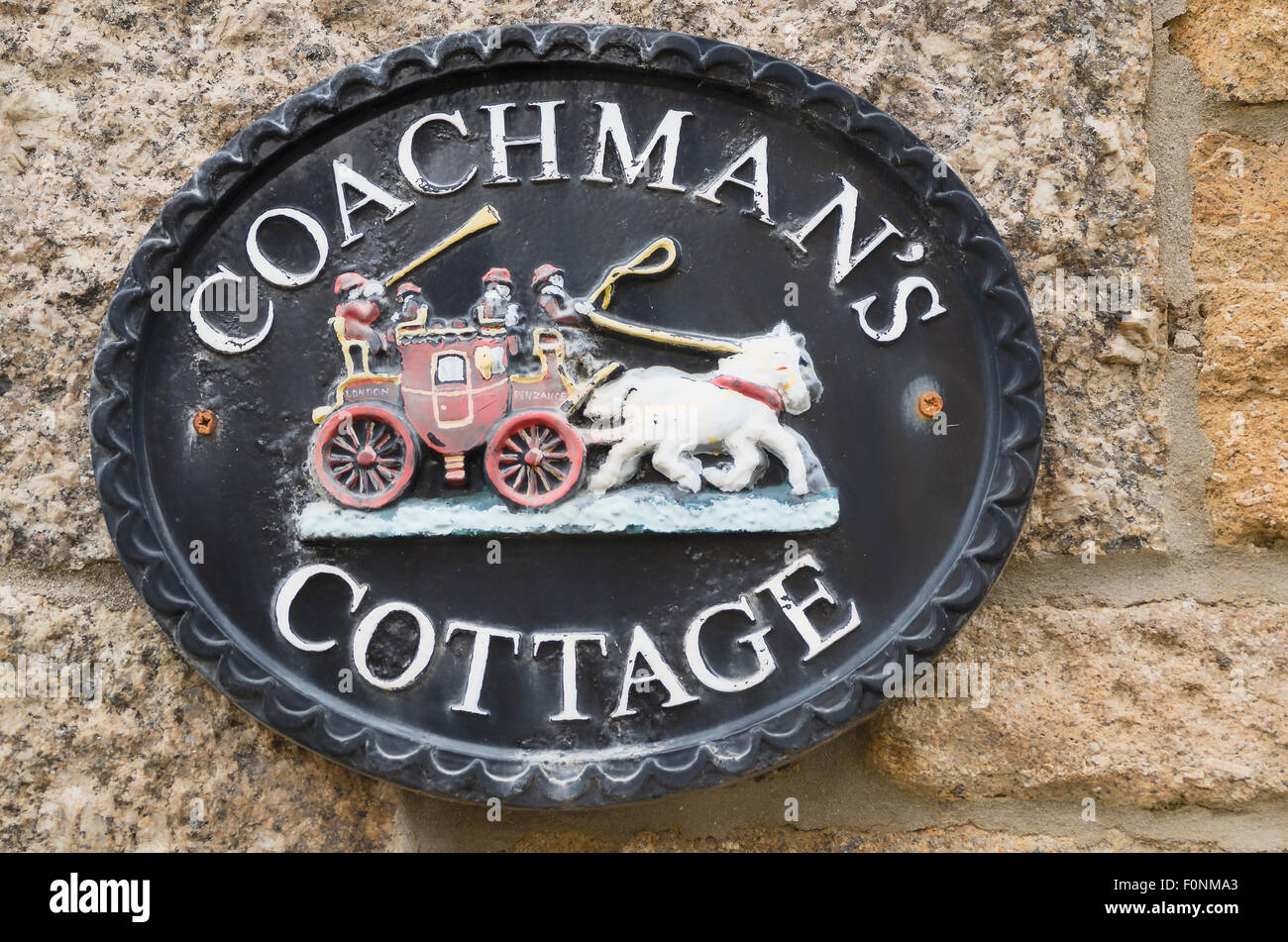 Segno Coachman's Cottage in Marazion Cornwall Regno Unito Foto Stock