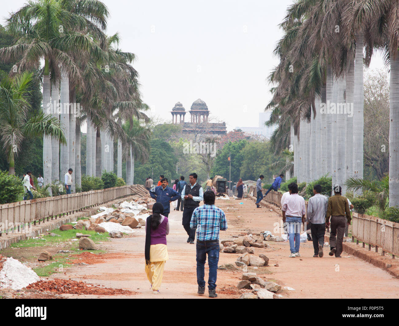 Palm boulevard alberato all'interno del Purana Qila complesso in Delhi, un sedicesimo secolo cittadella costruito dall'imperatore Mughal Humayun Foto Stock