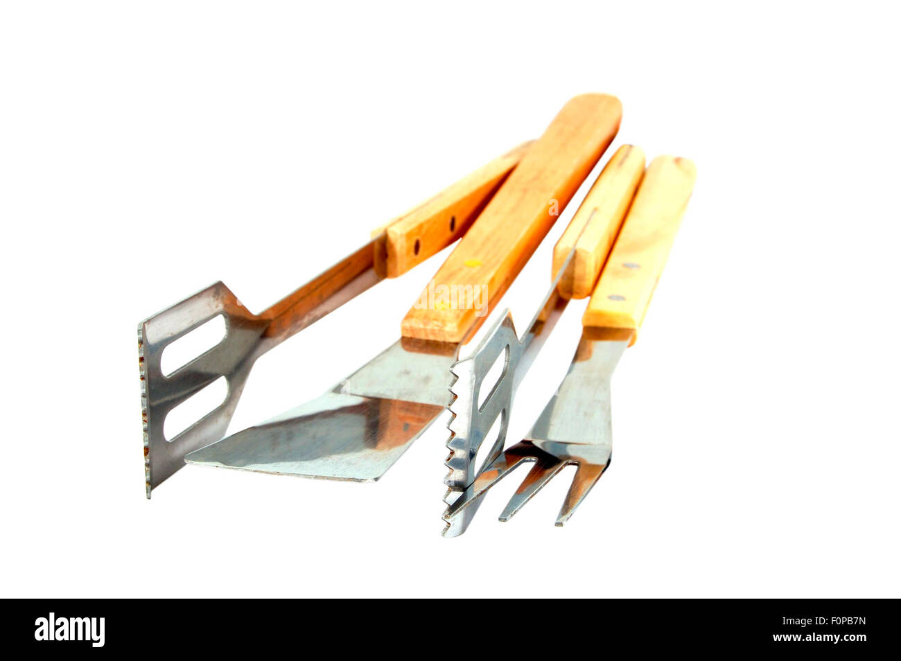 Set di utensili da barbecue isolato su bianco Foto Stock