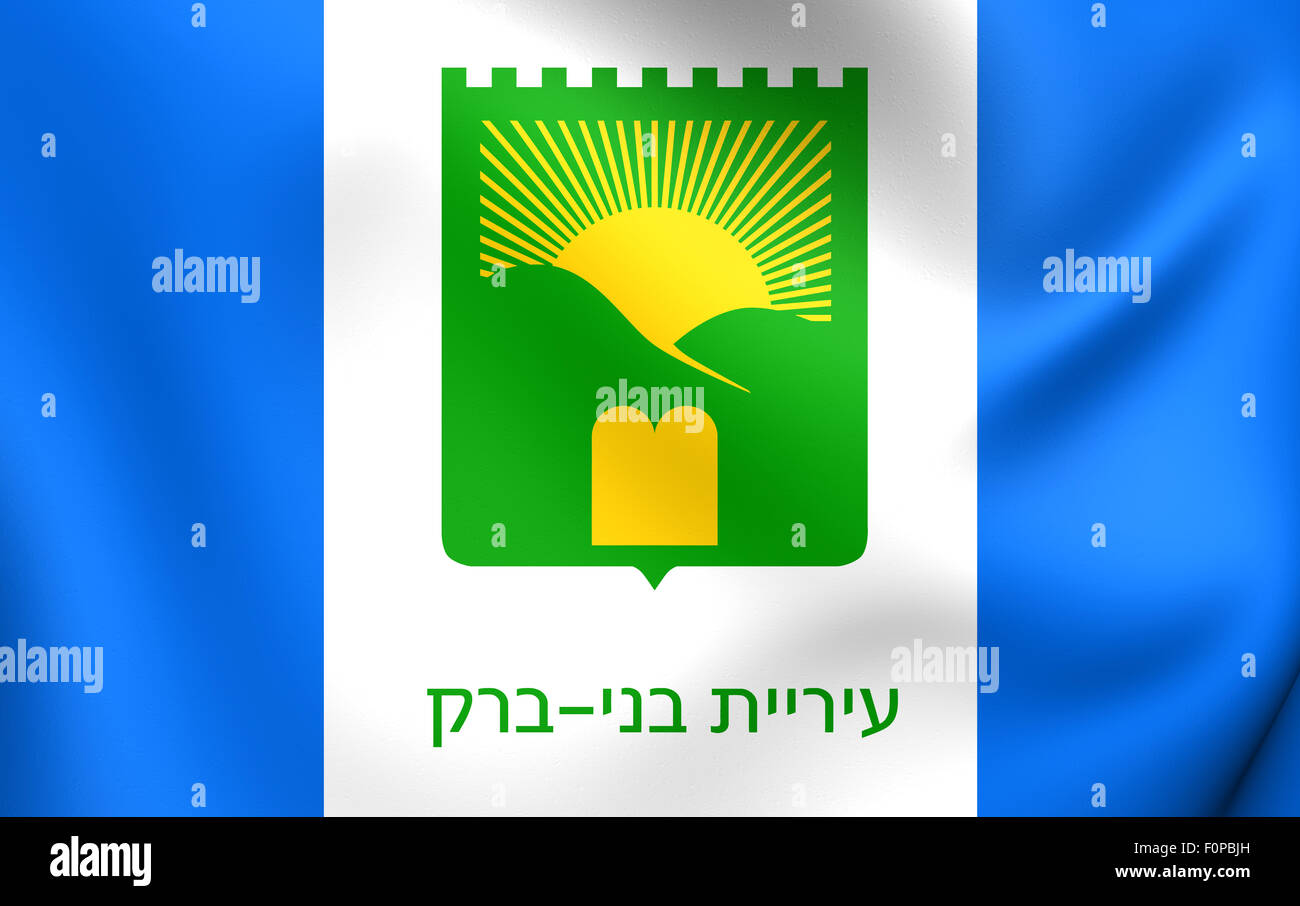 3D Bandiera Dei Bnei Brak, Israele. Close up. Foto Stock