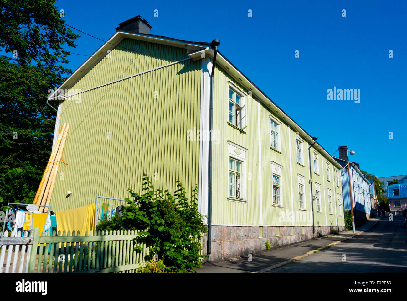 Puu-Vallila, sono in legno di edifici residenziali, Vallila distict, Helsinki, Finlandia Foto Stock