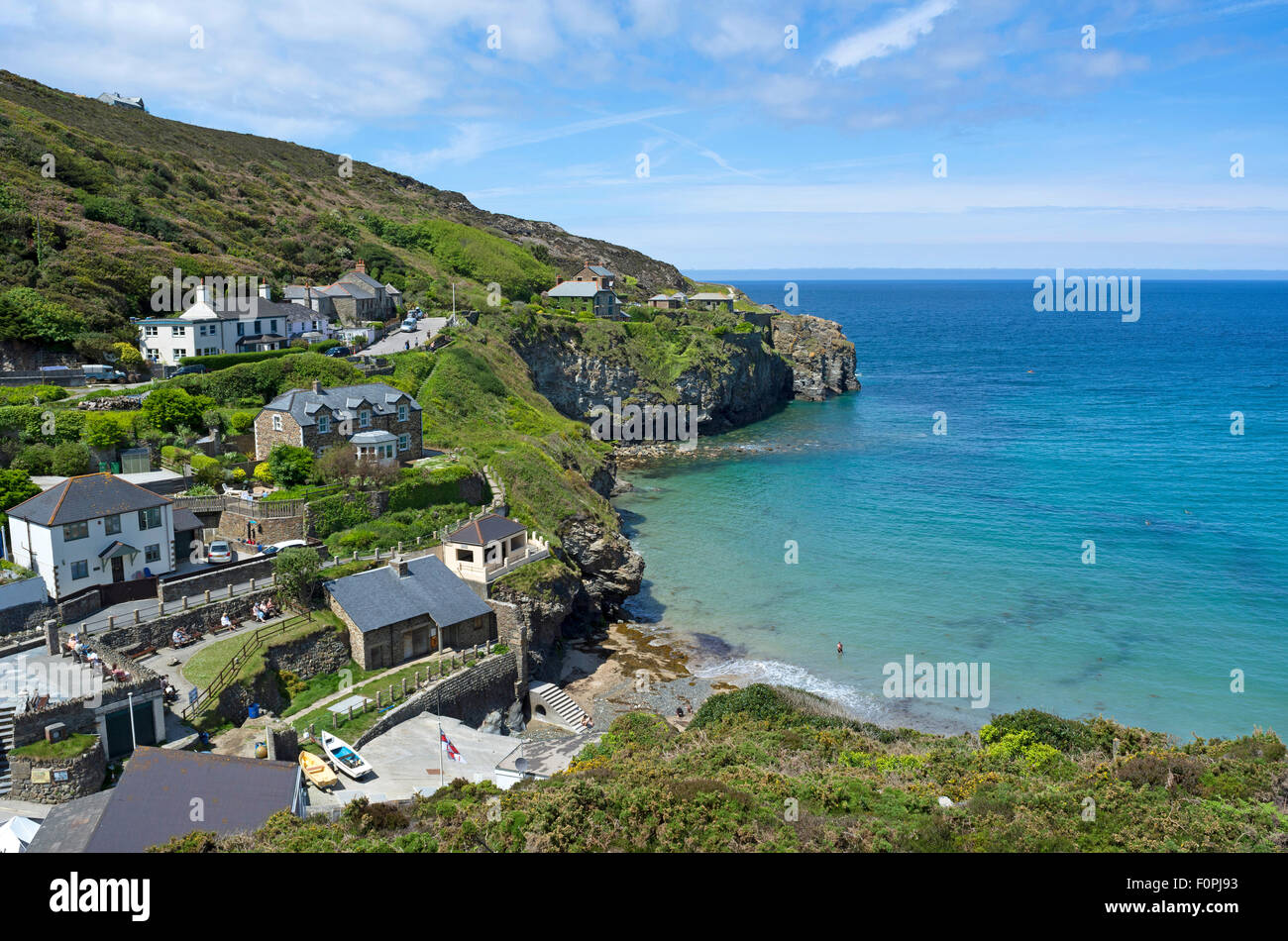 Trevaunance Cove a S.Agnese sulla costa nord della Cornovaglia, England, Regno Unito Foto Stock