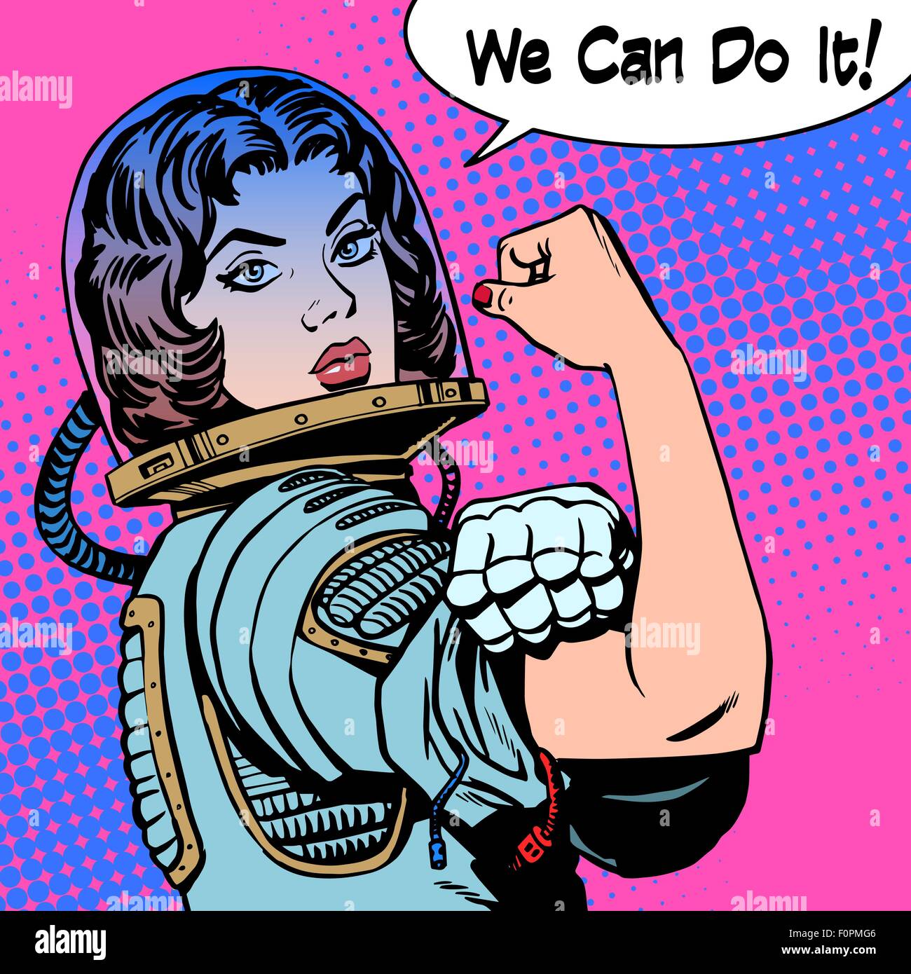 Donna astronauta possiamo farlo il potere di protesta Illustrazione Vettoriale