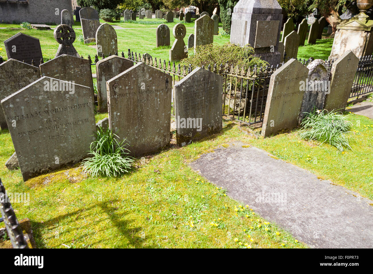 Wordsworth tombe di famiglia, Saint Oswald è la chiesa, Grasmere, Lake District, Cumbria, Inghilterra Foto Stock