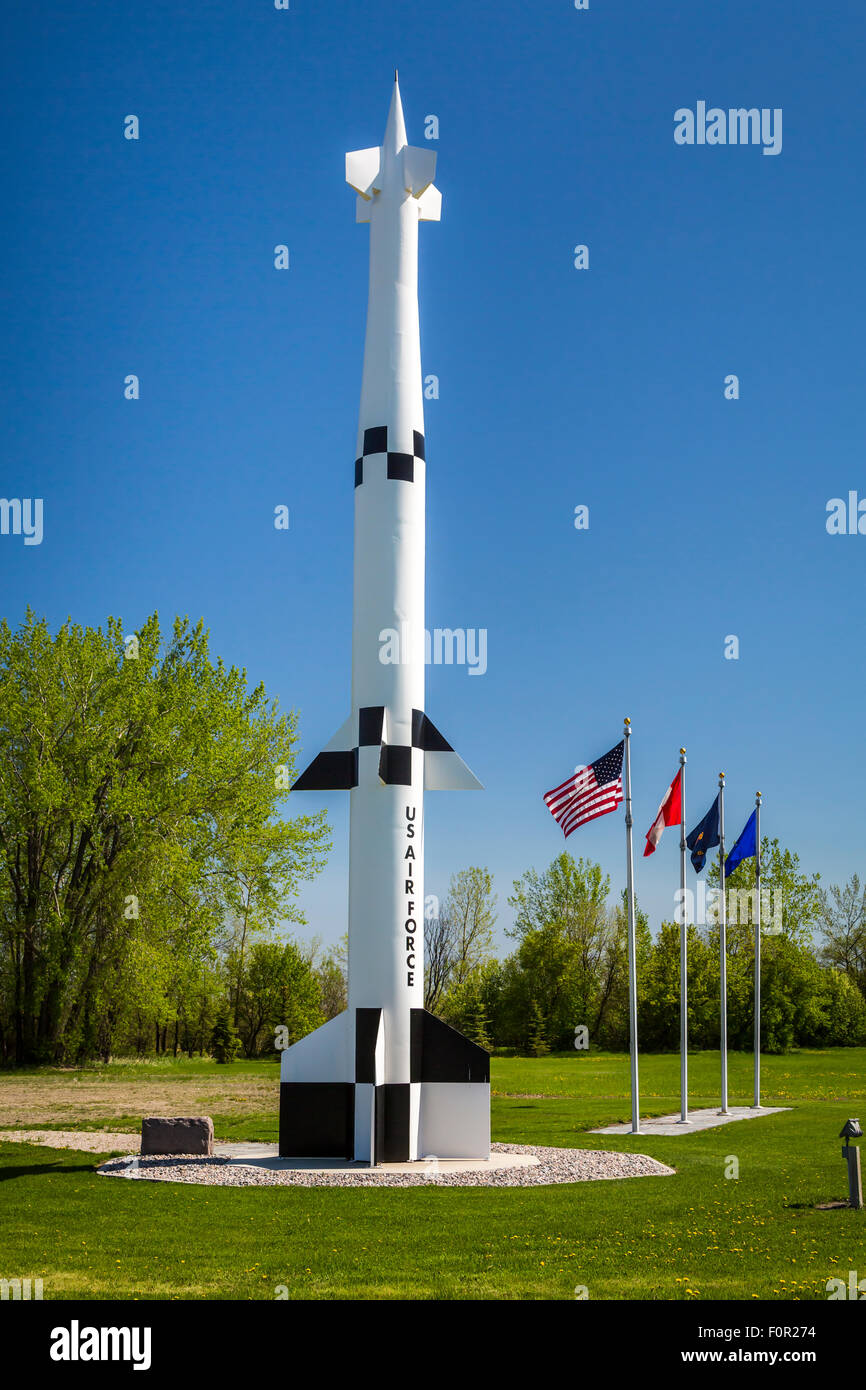 Un display del Spartan Interceptor Missile ABM in un piccolo parco vicino al Cavalier, il Dakota del Nord, Stati Uniti d'America. Foto Stock