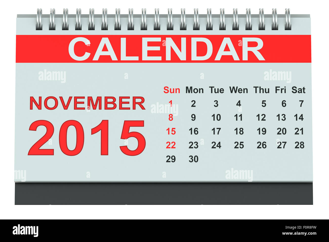 Novembre 2015, scrivania calendario isolati su sfondo bianco Foto Stock