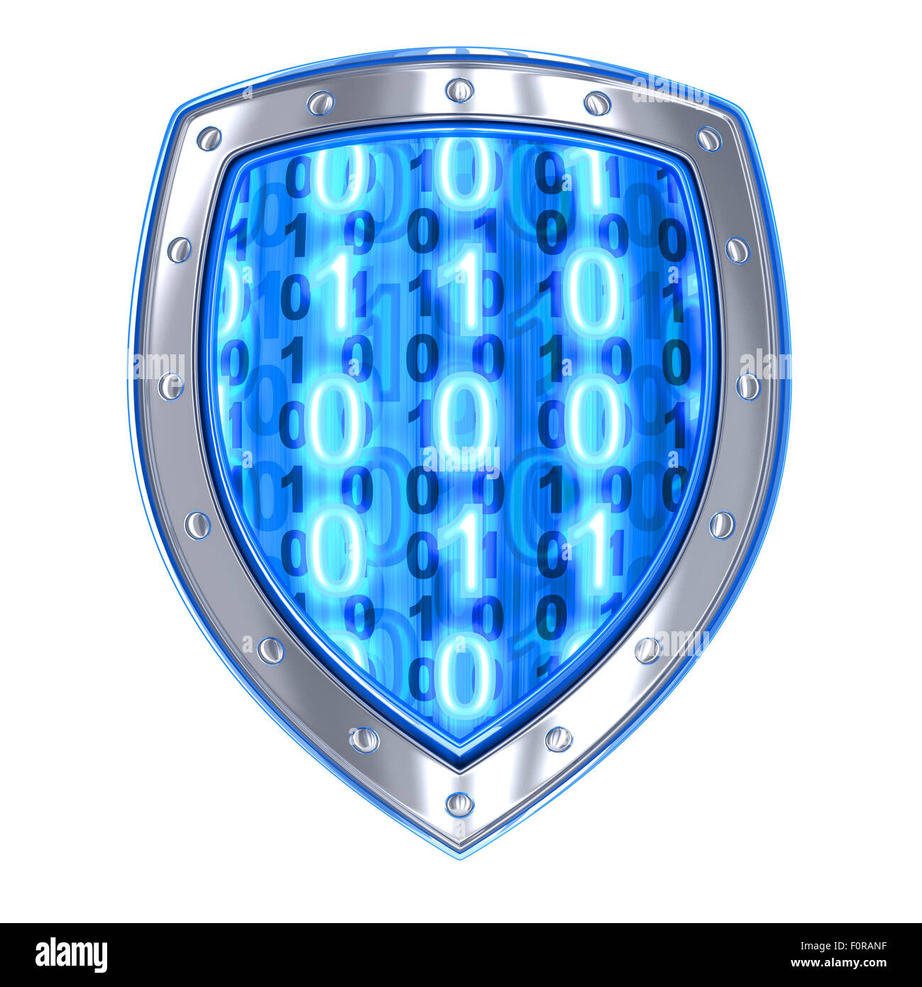 Scudo e codice binario (fatto in 3d, isolato) Foto Stock